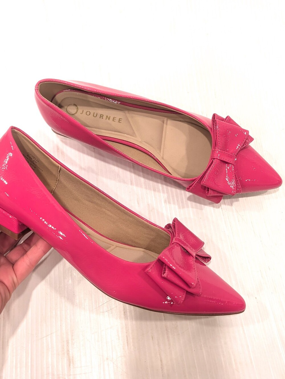 JOURNEE Collection Ophelia Womens Pink Bow Pointed-Toe Flats Size 9